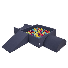 KiddyMoon Aire De Jeux en Mousse avec Carré Piscine À Balles pour Enfants, bleu foncé:vertClr/jaune/turq/orange/rfoncé/violet, Piscine (200 Balles) + Version 4