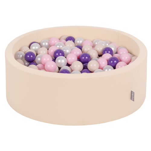 KiddyMoon Piscine à Balles ∅ 7Cm pour Bébé Rond Fabriqué En UE, beige, 90x30cm/200 Balles