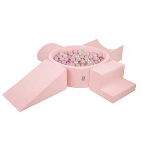 KiddyMoon Aire De Jeux en Mousse avec Rond Piscine à Balles pour Enfants, rose: beige pastel/rose poudré/perle, Piscine (300 Balles) + Version 5