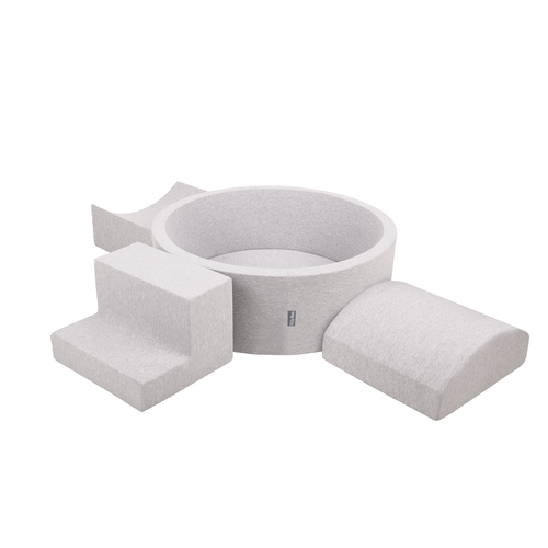 KiddyMoon Aire De Jeux en Mousse avec Rond Piscine à Balles pour Enfants, gris clair: perle/gris/transparent/rose poudré, Piscine (200 Balles) + Version 6