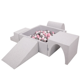 KiddyMoon Aire De Jeux en Mousse avec Carré Piscine À Balles pour Enfants, gris clair: blanc/gris/rose poudré, Piscine (200 Balles) + Version 3