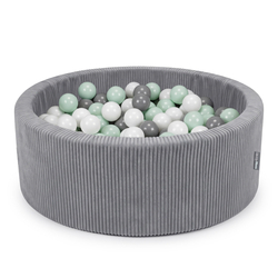 KiddyMoon Piscine Bébé 90 X 30 Cm Avec 200 Balles, Piscine À Balles Pour Bébé Et Enfant, Piscine Enfant En Mousse Douce, Housse Côtelée Lavable, Gris foncé: Blanc/Gris/Menthe, 90x30cm/200 Balles