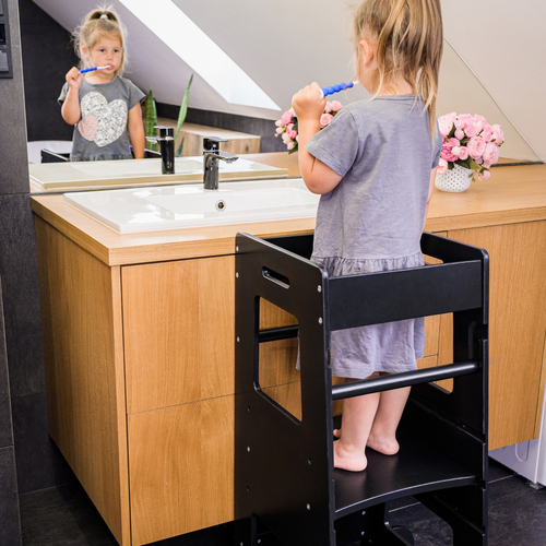 KiddyMoon Tour d’Apprentissage/d’Observation Montessori ST-003 Kitchen Helper, noir-naturel