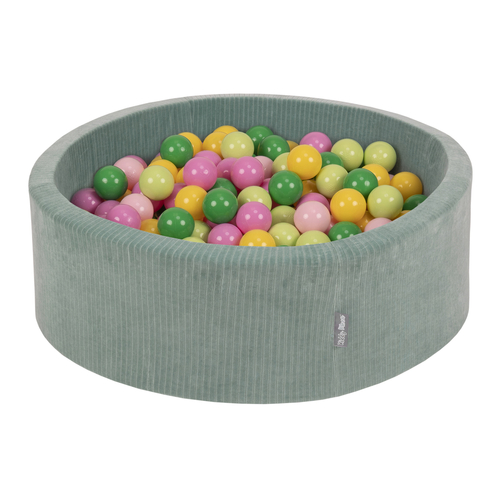 KiddyMoon Piscine À Balles pour Enfants Mousse Côtelé Pour Motricité Bébé, Vert : vert clair/vert/jaune/rose poudré/rose, 90x30cm/300 Balles