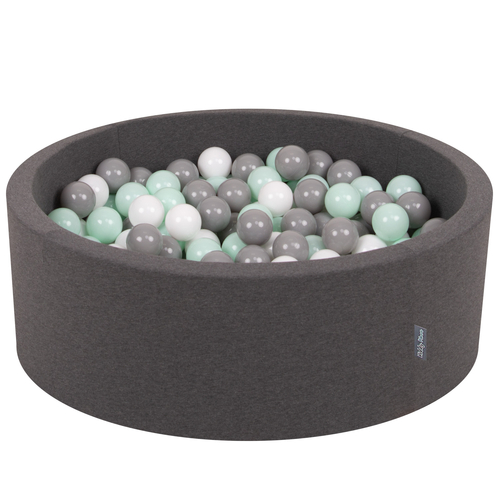 KiddyMoon Piscine à Balles ∅ 7Cm pour Bébé Rond Fabriqué En UE, gris foncé:blanc/gris/menthe, 90x30cm/200 balles