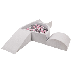 KiddyMoon Aire De Jeux en Mousse avec Quart Angulaire Piscine À Balles pour Bébé, gris clair: blanc/gris/rose poudré, Piscine (200 Balles) + Version 4