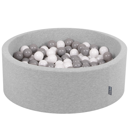 KiddyMoon Piscine à Balles ∅ 7Cm pour Bébé Rond Fabriqué En UE, gris clair:blanc/gris, 90x30cm/200 Balles