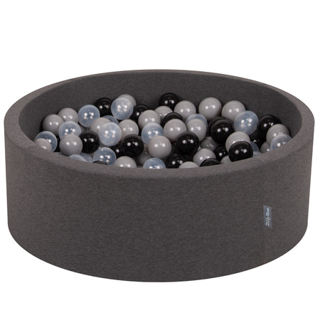 KiddyMoon Piscine à Balles ∅ 7Cm pour Bébé Rond Fabriqué En UE, gris foncé:noir/gris/transparent, 90x30cm/200 balles