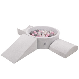 KiddyMoon Aire De Jeux en Mousse avec Rond Piscine à Balles pour Enfants, gris clair: perle/gris/transparent/rose poudré, Piscine (200 Balles) + Version 4