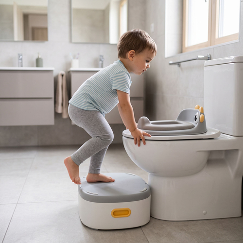 KiddyMoon Pot de Toilette pour Enfants 3 en 1 avec Réducteur et Marchepied, gris, UNI