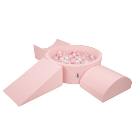 KiddyMoon Aire De Jeux en Mousse avec Rond Piscine à Balles pour Enfants, rose:rose poudre/perle/transparent, Piscine (300 Balles) + Version 4