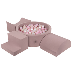 KiddyMoon Aire De Jeux en Mousse avec Rond Piscine à Balles pour Enfants, bruyère: beige pastel/rose poudré/perle, Piscine (200 Balles) + Version 6