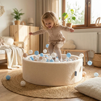KiddyMoon Piscine à Balles Boules 7 cm pour un Remplissage plus Généreux Pour Bébés au Housse Teddy, Convient dès 8 Mois, Crème: Beige Pastel/Blanc/Perle