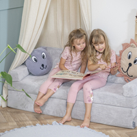 KiddyMoon Canapés Pliant pour Enfants Canapé-Lit Convertible Bébés-Canapé Lit Coucher Salle de Jeux Pliable Matelas au Sol Mini-Canapé Chaise-Lit, gris clair, Canapés avec 2 Oreillers