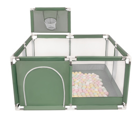 parc bébé avec balles plastiques aire de jeu pliable basket, vert : beige pastel/jaune pastel/blanc/menthe/rose poudré, 100 balles