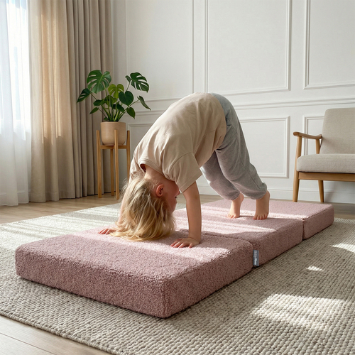 KiddyMoon Matelas Enfant Au Housse Teddy Pliable en Mousse Matelas pour Tout-Petits, Chambre d'enfant, rose, Matelas