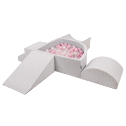 KiddyMoon Aire De Jeux en Mousse avec Quart Angulaire Piscine À Balles pour Bébé, gris clair: rose poudré/perle/transparent, Piscine (200 Balles) + Version 5