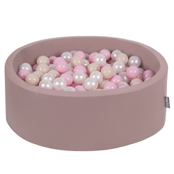KiddyMoon Piscine à Balles ∅ 7Cm pour Bébé Rond Fabriqué En UE, Béruée: beige pastel/rose poudre/perle, 90x30cm/200 balles