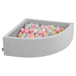 KiddyMoon Piscine à Balles ∅ 7Cm pour Bébé Quart Angulaire Fabriqué En UE, gris clair: beige pastel/jaune pastel/blanc/menthe/rose poudré, 90x30cm/200 balles
