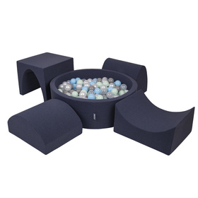 KiddyMoon Aire De Jeux en Mousse avec Rond Piscine à Balles pour Enfants, bleu foncé:perle/gris/transparent/babyblue/menthe, Piscine (200 Balles) + Version 1