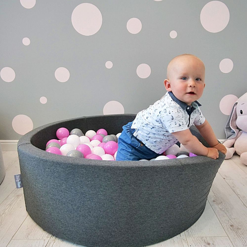 KiddyMoon Balles Colorées Plastique ∅7cm pour Piscine Enfant Bébé Fabriqué en EU, gris/blanc/rose, 100 Balles/7cm