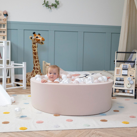 KiddyMoon Piscine à Balles ∅ 7Cm pour Bébé Rond Fabriqué En UE, beige: beige pastel/blanc/perle, 90x30cm/200 balles