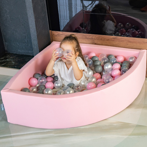 KiddyMoon Piscine à Balles ∅ 7Cm pour Bébé Rond Fabriqué En UE, rose: perle/gris/rose, 90x30cm/200 Balles