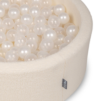 KiddyMoon Piscine à Balles Boules 7 cm pour un Remplissage plus Généreux Pour Bébés au Housse Teddy, Convient dès 8 Mois, Crème: Perle/Transparent, 90x30cm/200 Balles