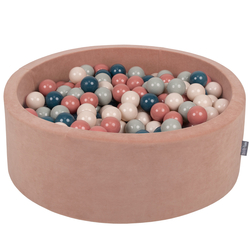 KiddyMoon Velours Piscine à Balles ∅7Cm pour Bébé Rond Fabriqué en EU, rose des sables: turquoise foncé/beige pastel/vert de gris/saumon, 90x30cm/200 balles