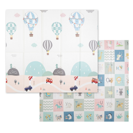 KiddyMoon Tapis de Jeu pour Enfant Bébé Tapis Mousse Tapis de Sol Tapis d'éveilBebe Reversible Stimulation De L'Imagination Pliable Pour L'Intérieur Et L'Extérieur, gris-ballons, 180x200x1cm