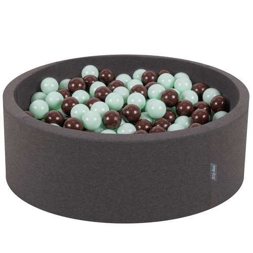 KiddyMoon Piscine à Balles ∅ 7Cm pour Bébé Rond Fabriqué En UE, gris foncé, 90x30cm/300 Balles