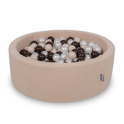 KiddyMoon Piscine à Balles Boules 7 cm pour un Remplissage plus Généreux Pour Bébés au Housse Teddy, Convient dès 8 Mois, Beige: Beige Pastel/Marron/Perle, 90x30cm/300 Balles