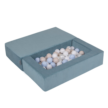 KiddyMoon Canapé en Mousse pour Enfants avec Balles Pour chambre d'enfant Léger Modulable Confortable Housse Amovible Parfait pour Jouer Lire et Se Détendre, bleu: beige pastel/bleu pastel/blanc/perle, Canapé + 100 Balles