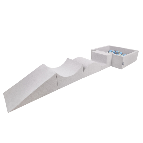 KiddyMoon Aire De Jeux en Mousse avec Carré Piscine À Balles pour Enfants, gris clair: perle/gris/transparent/babyblue/menthe, Piscine (200 Balles) + Version 5