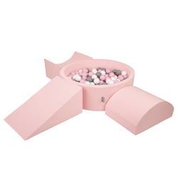 KiddyMoon Aire De Jeux en Mousse avec Rond Piscine à Balles pour Enfants, rose:blanc/gris/rose poudré, Piscine (200 Balles) + Version 4