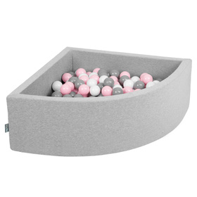 KiddyMoon Piscine à Balles ∅ 7Cm pour Bébé Quart Angulaire Fabriqué En UE, gris clair: blanc/gris/rose poudré, 90x30cm/200 balles