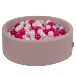 KiddyMoon Piscine à Balles ∅ 7Cm pour Bébé Rond Fabriqué En UE, Béruée: beige pastel/rose poudre/perle/rose foncé, 90x30cm/200 balles