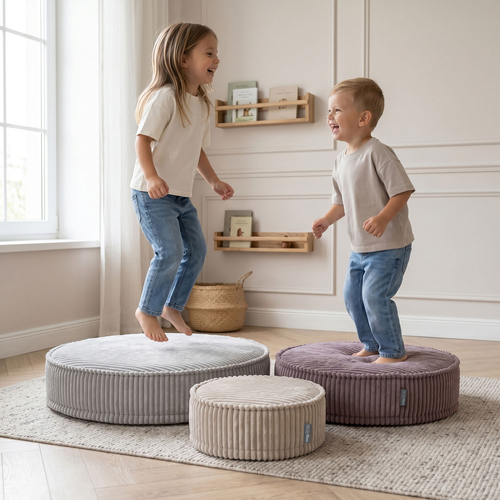 KiddyMoon Ensemble 3 Modules en Mousse pour Enfants pour Chambre D'enfant, beżowy-fioletowy-jasnoszary