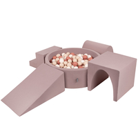 KiddyMoon Aire De Jeux en Mousse avec Rond Piscine à Balles pour Enfants, bruyère: beige pastel/saumon/blanc, Piscine (300 Balles) + Version 3