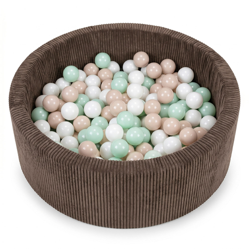 KiddyMoon Piscine Bébé, Piscine À Balles Pour Bébé Et Enfant, Piscine Enfant En Mousse Douce, Housse Côtelée Lavable, Marron: Beige pastel/Blanc/Menthe, 90x30cm/200 Balles