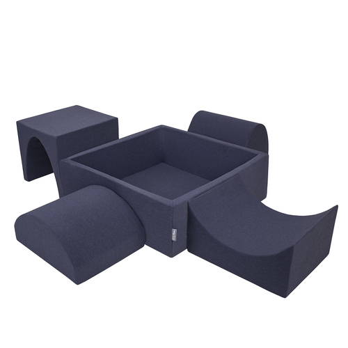KiddyMoon Aire De Jeux en Mousse avec Carré Piscine À Balles pour Enfants, bleu foncé:vertClr/orange/turq/bleu/babybl/jaune, Piscine (300 Balles) + Version 1
