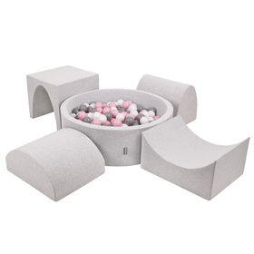 KiddyMoon Aire De Jeux en Mousse avec Rond Piscine à Balles pour Enfants, gris clair: blanc/gris/rose poudré, Piscine (300 Balles) + Version 1