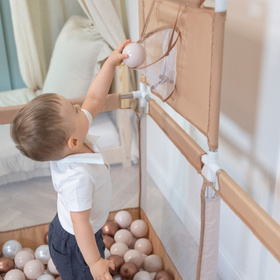 parc bébé avec balles plastiques aire de jeu pliable basket, beige : beige pastel/jaune pastel/blanc/menthe/rose poudré, 400 balles