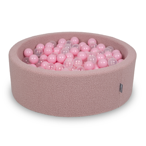 KiddyMoon Piscine à Balles Boules 7 cm pour un Remplissage plus Généreux Pour Bébés au Housse Teddy, Convient dès 8 Mois, Rose: Rose Poudré/Transparent, 90x30cm/300 Balles