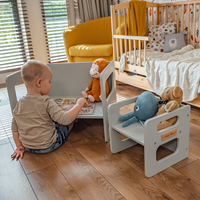 KiddyMoon Table et Chaise pour Enfants Petit Bureau, Gris, Table: 61x44x44 cm/Chaise: 30x30x30 cm
