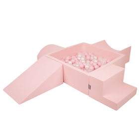 KiddyMoon Aire De Jeux en Mousse avec Carré Piscine À Balles pour Enfants, rose:rose poudre/perle/transparent, Piscine (200 Balles) + Version 5