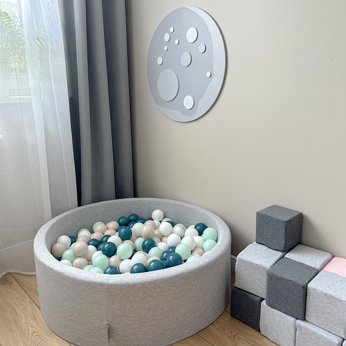 Déco murale KiddyMoon Relief 3D décoration en bois contreplaqué, lune pleine : gris , UNI