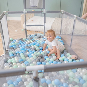 Parc Bébé avec Balles Plastiques Aire De Jeu Pliable Basket Football, gris:perle/gris/transparent/babyblue/menthe, 900 balles