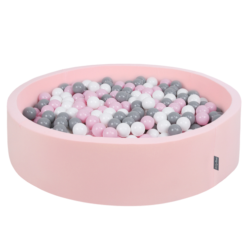 KiddyMoon Piscine À Balles Grande Rond pour Bébé, Fabriqué en UE, rose: blanc-gris-rose poudré, 120x30cm/1000 balles