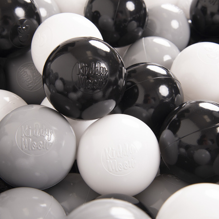 KiddyMoon Balles Colorées Plastique ∅7cm pour Piscine Enfant Bébé Fabriqué en EU, blanc/noir/gris, 200 Balles/7cm